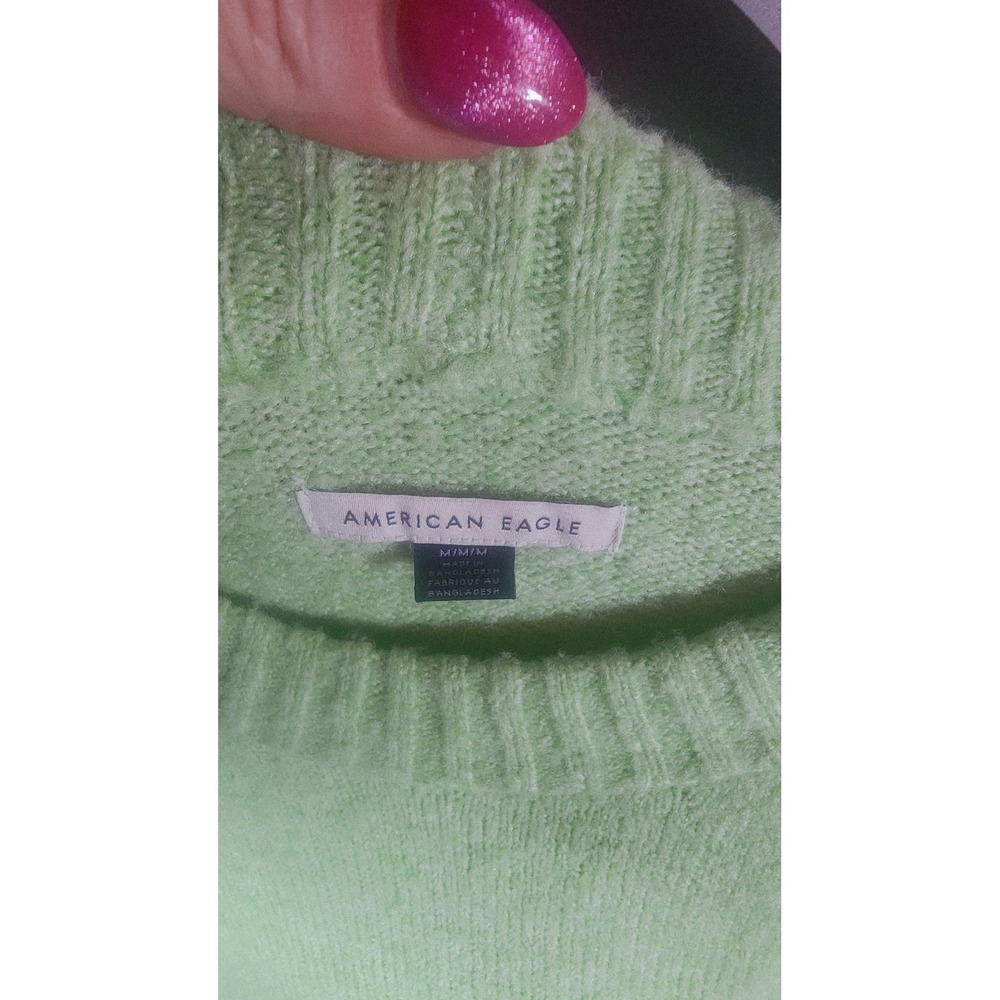American Eagle Lot of 2 Neon Pink Lime Green Soft Fuzzy Crewneck Sweaters Medium - Picture 5 of 8